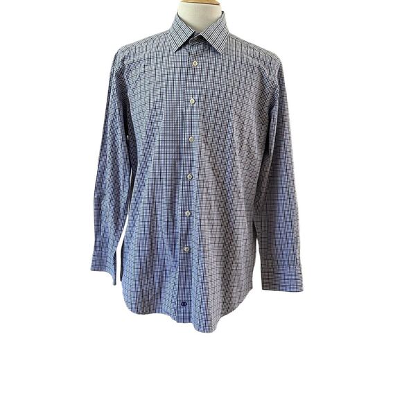 David Donahue Men’s Trim Long Sleeve Shirt Blue Plaid Size 17.5 34/35. - Picture 11 of 13
